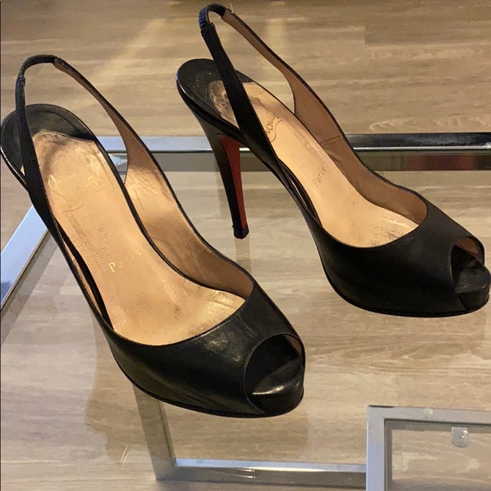 Black Christian Louboutin open toe platform heels